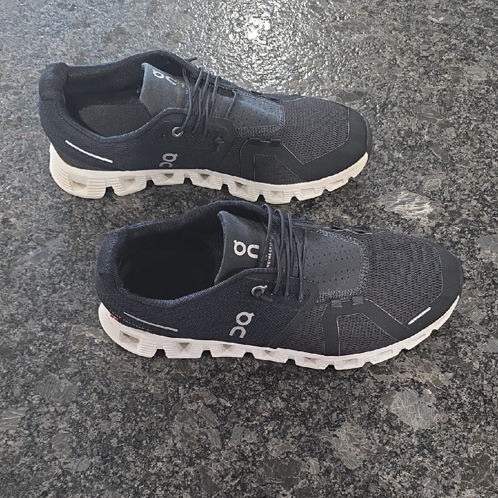 On Running Charcoal and White Athletic Shoes